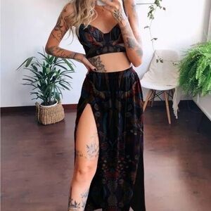 Cora Moon Bird Print Camisole and Slit Skirt Set